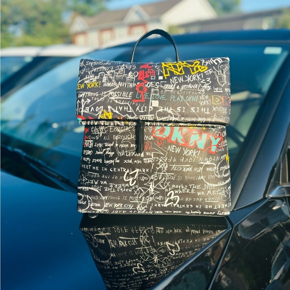 DKNY Black and Red Graffiti Backpack - Picture 3 of 6